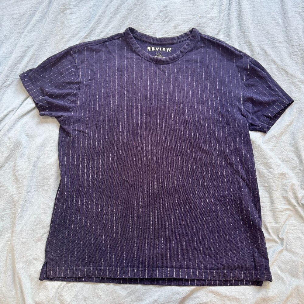 Men's Striped Navy and White T-Shirt